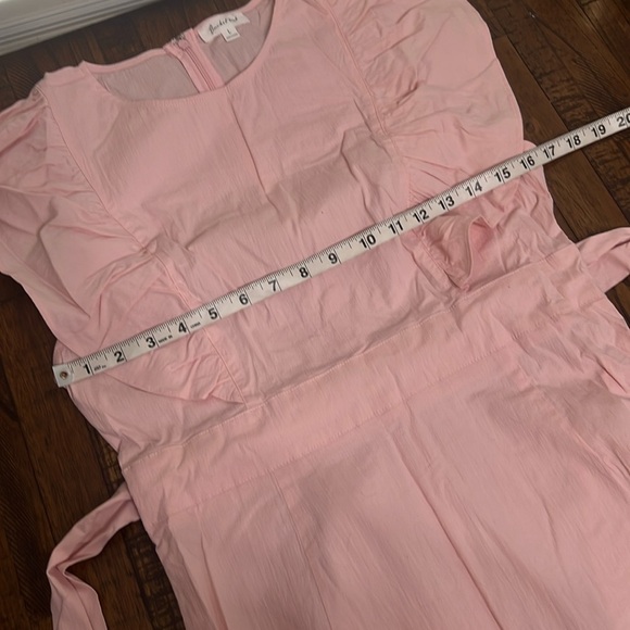 Elegant pale Pink Ruffle Dress Midi Exaggerated short ruffle sleeves tier hem L - Picture 8 of 16